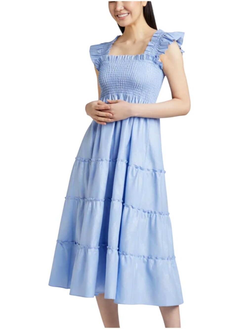 Hill House Home Ellie Nap Dress in Light Blue Glitter Check size S small midi